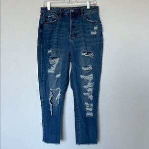 Vanilla Star Distressed 90s Boyfriend Jeans Cropped Medium Wash Women’s Size 13